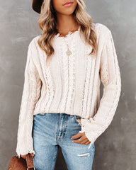 Dacey Distressed Cable Knit Sweater - Cream FLAW-001