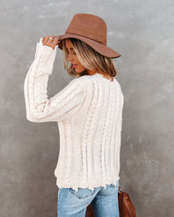 Dacey Distressed Cable Knit Sweater - Cream FLAW-001