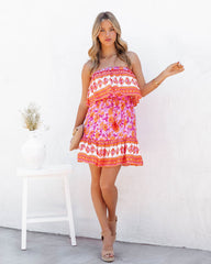 Daleyza Floral Strapless Mini Dress - Tangerine Fuchsia AAKA-001