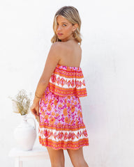 Daleyza Floral Strapless Mini Dress - Tangerine Fuchsia AAKA-001