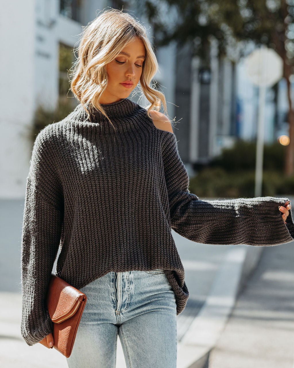 Damian Cold Shoulder Knit Sweater - FINAL SALE POL-001