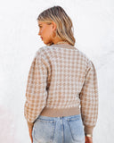 Danah Pocketed Crop Houndstooth Cardigan - Taupe - FINAL SALE LUSH-001
