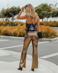 Dance Floor Pocketed Metallic Flare Pants - FINAL SALE FATE-001