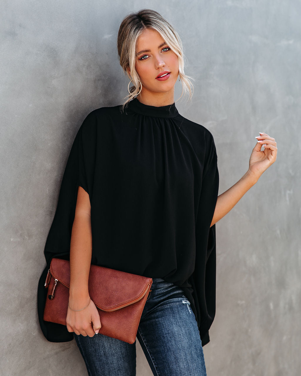 Danna Cape Sleeve Blouse - Black - FINAL SALE TYCH-001