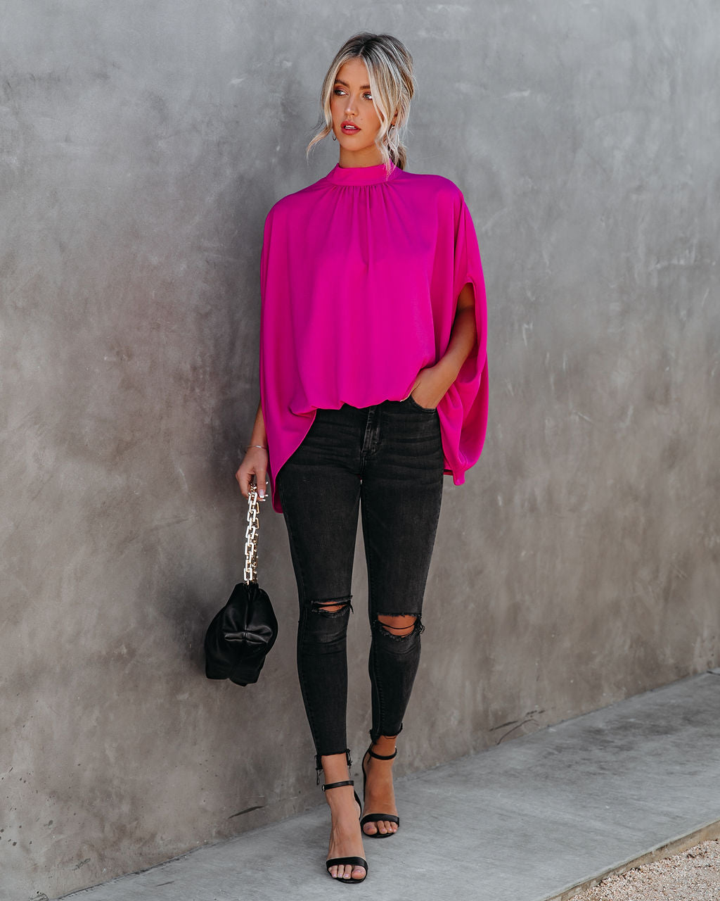 Danna Cape Sleeve Blouse - Fuchsia TYCH-001