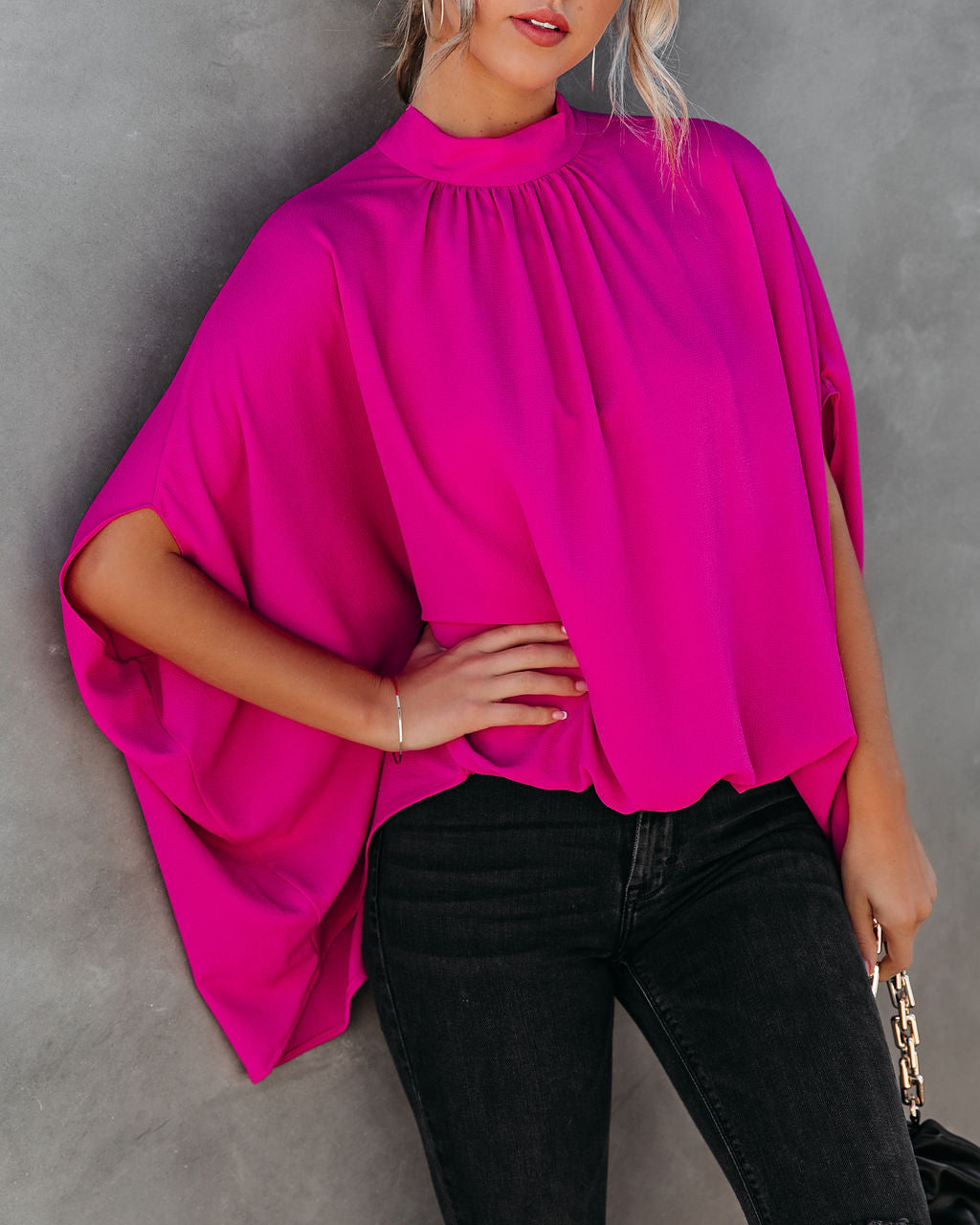 Danna Cape Sleeve Blouse - Fuchsia TYCH-001