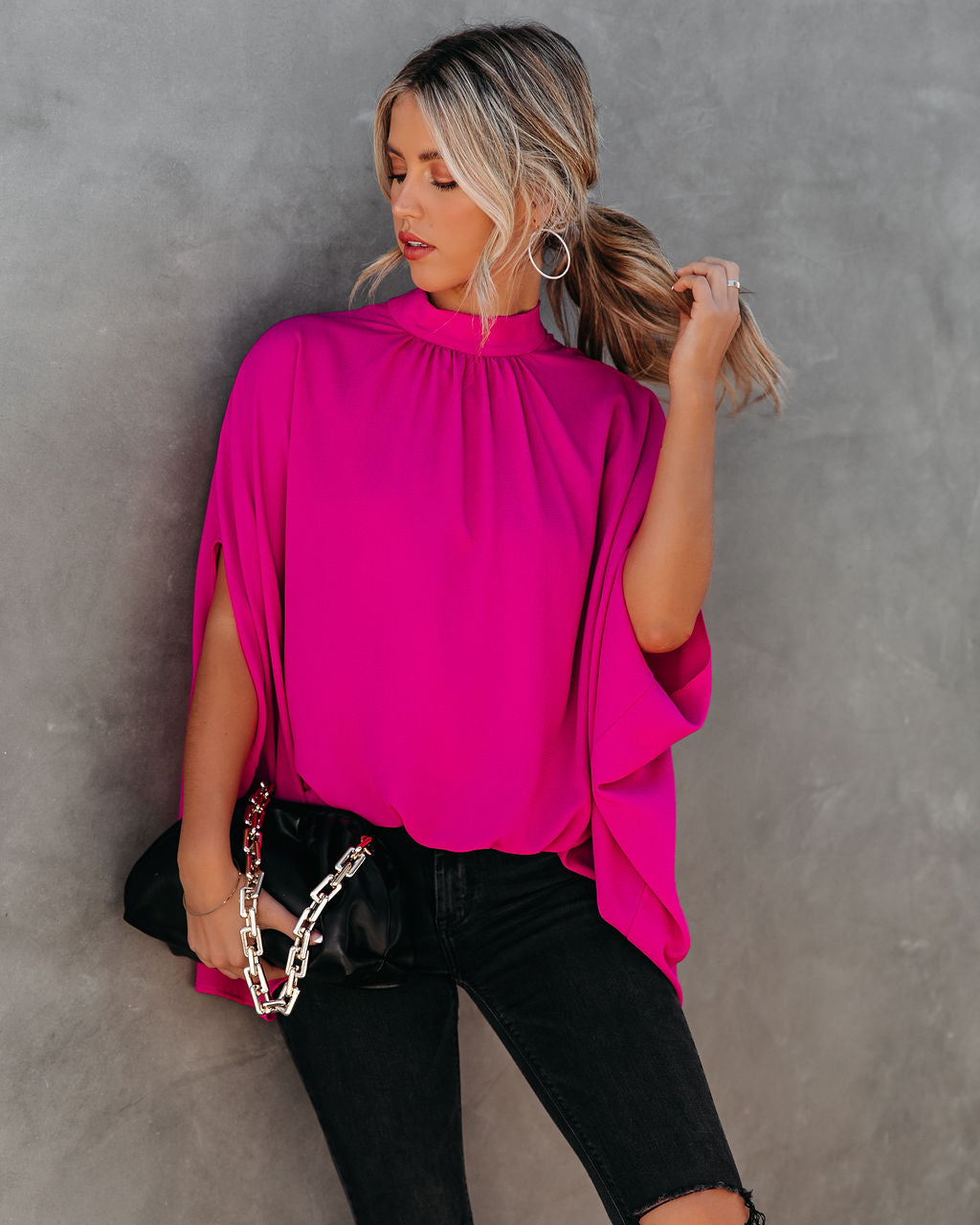 Danna Cape Sleeve Blouse - Fuchsia TYCH-001