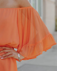 Definitely Demure Off The Shoulder Chiffon Romper - Orange ENDL-001