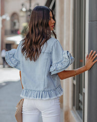 Divy Ruffle Sleeve Denim Jacket - Light Wash Ins Street