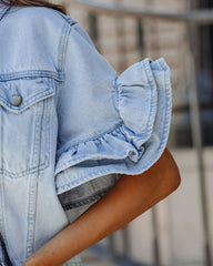 Divy Ruffle Sleeve Denim Jacket - Light Wash Ins Street