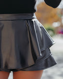 Donnell Tiered Faux Leather Mini Skort - Black Ins Street