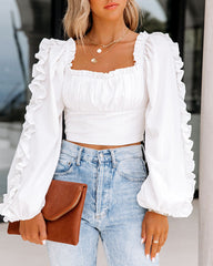 Dragonfly Cotton Ruffle Sleeve Crop Top Ins Street