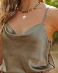 Dreamland Satin Cowl Neck Cami Tank - Olive Ins Street