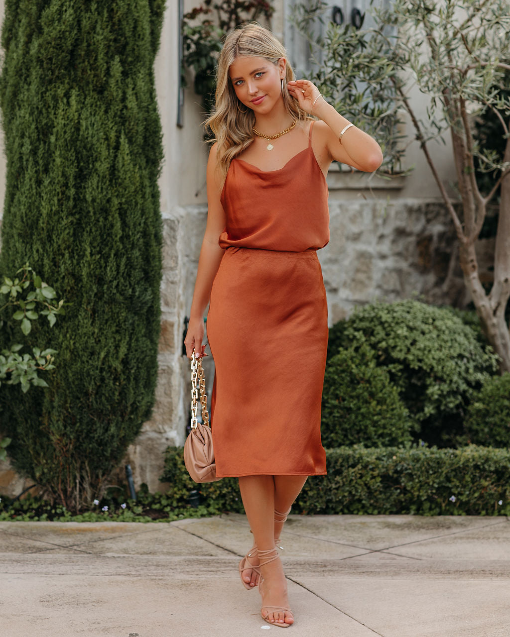 Dreamland Satin Midi Skirt - Rust Ins Street