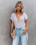 Elicia Ribbed Button Down Knit Top - Lavender Ins Street