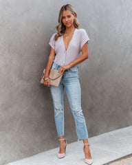 Elicia Ribbed Button Down Knit Top - Lavender Ins Street