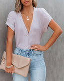 Elicia Ribbed Button Down Knit Top - Lavender Ins Street
