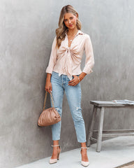 Ellyn Satin Tie Front Button Down Blouse Ins Street