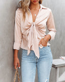 Ellyn Satin Tie Front Button Down Blouse Ins Street
