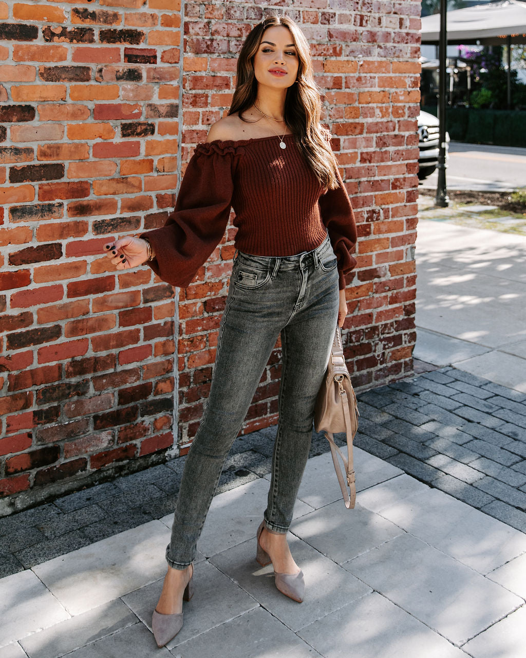 Kodi Ribbed Puff Sleeve Knit Sweater - Brown Ins Street