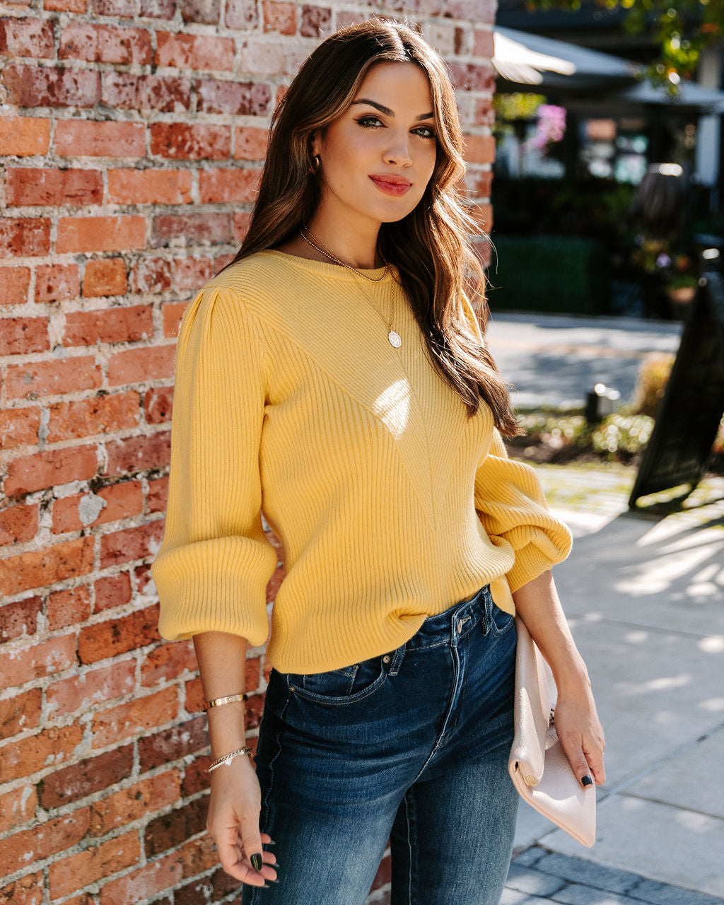 Bubble Over Ribbed Knit Sweater - Yellow - FINAL SALE Ins Street