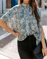 Maricopa Printed Cape Sleeve Blouse - Hunter Green Ins Street