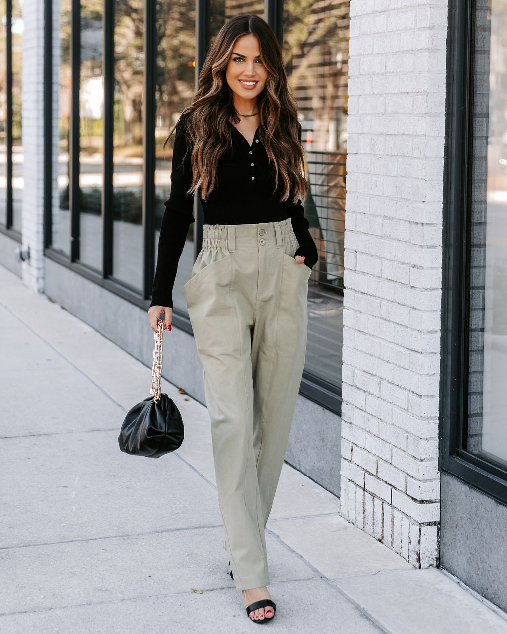 Olivier Cotton Pocketed High Rise Pants - Olive Ins Street