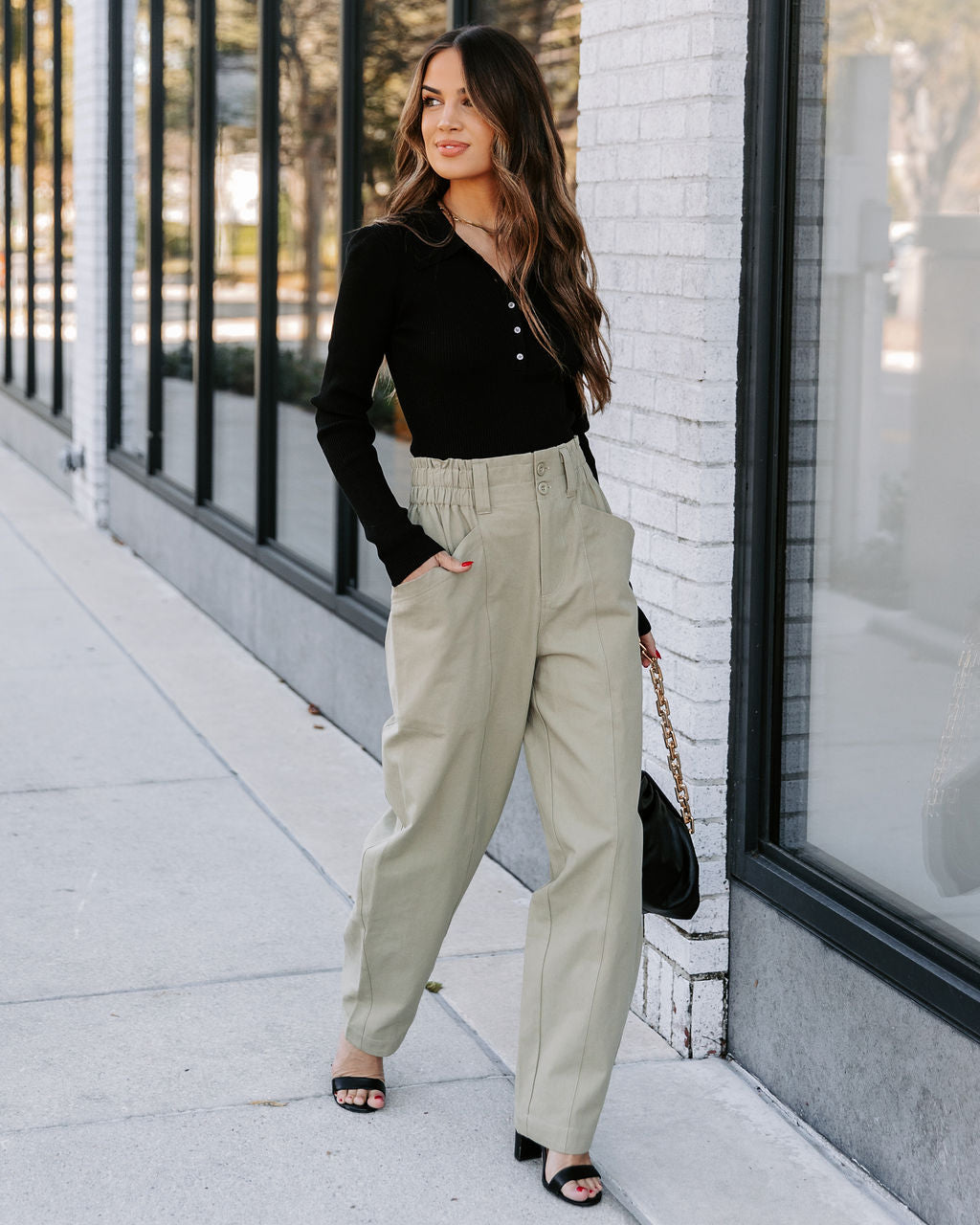 Olivier Cotton Pocketed High Rise Pants - Olive Ins Street