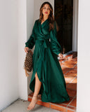 Always Memorable Satin Maxi Dress - Emerald FATE-001