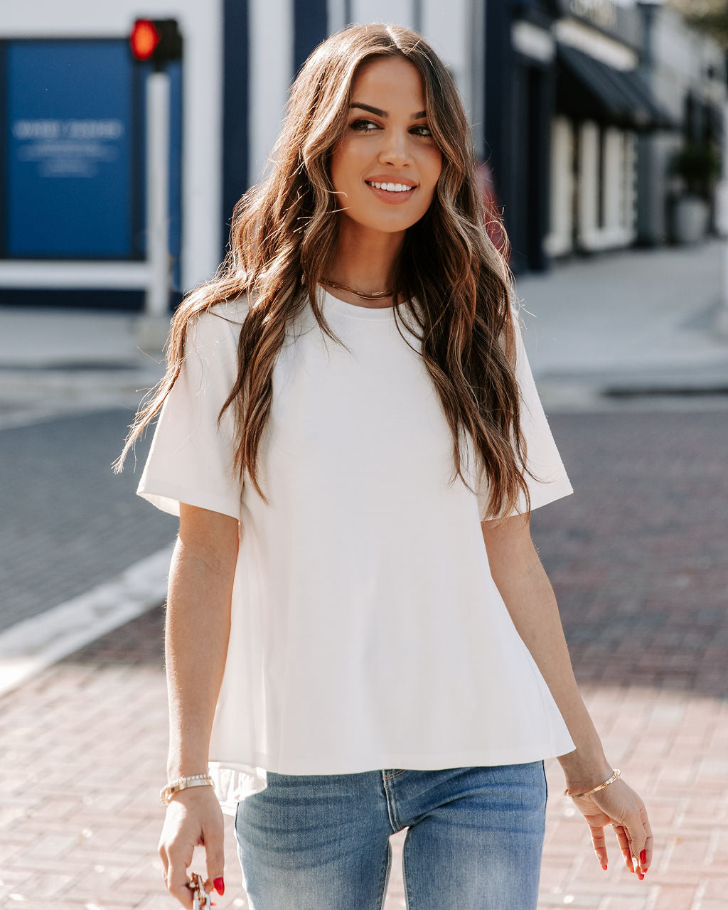 Lanora Short Sleeve High Low Knit Top - White Ins Street