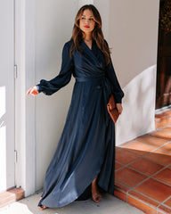 Always Memorable Satin Maxi Dress - Navy FATE-001