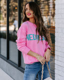 Wednesday Wearing Pink Knit Sweater Ins Street