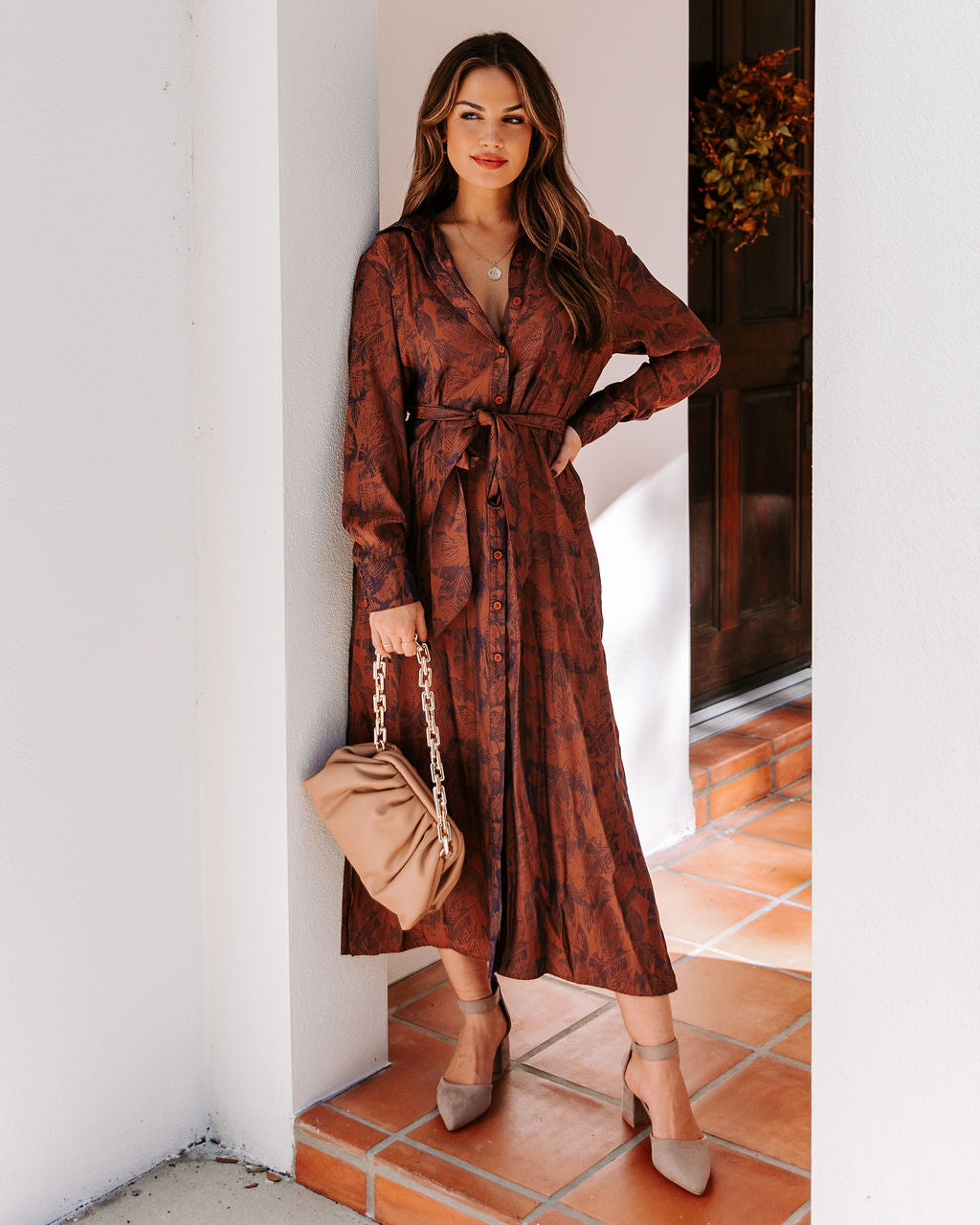 Halina Pocketed Button Down Midi Dress Ins Street