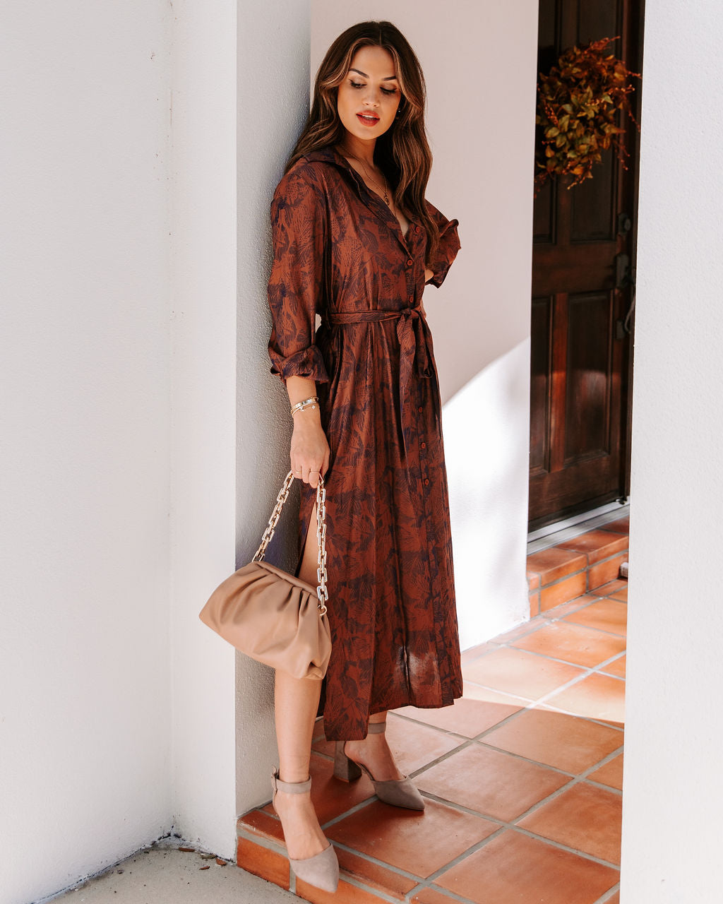 Halina Pocketed Button Down Midi Dress Ins Street