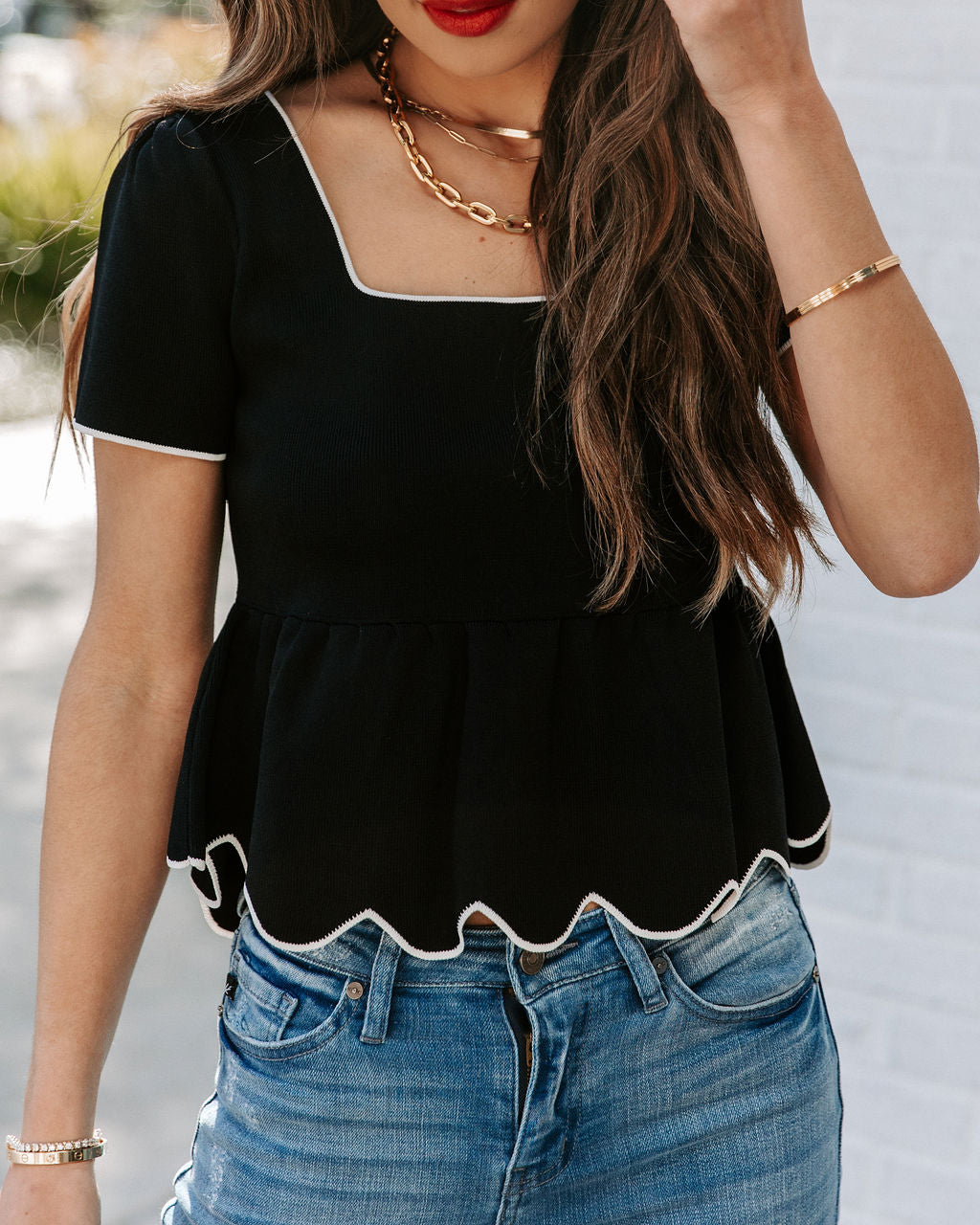 Quita Scalloped Peplum Top - Black Ins Street