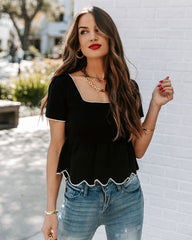 Quita Scalloped Peplum Top - Black Ins Street