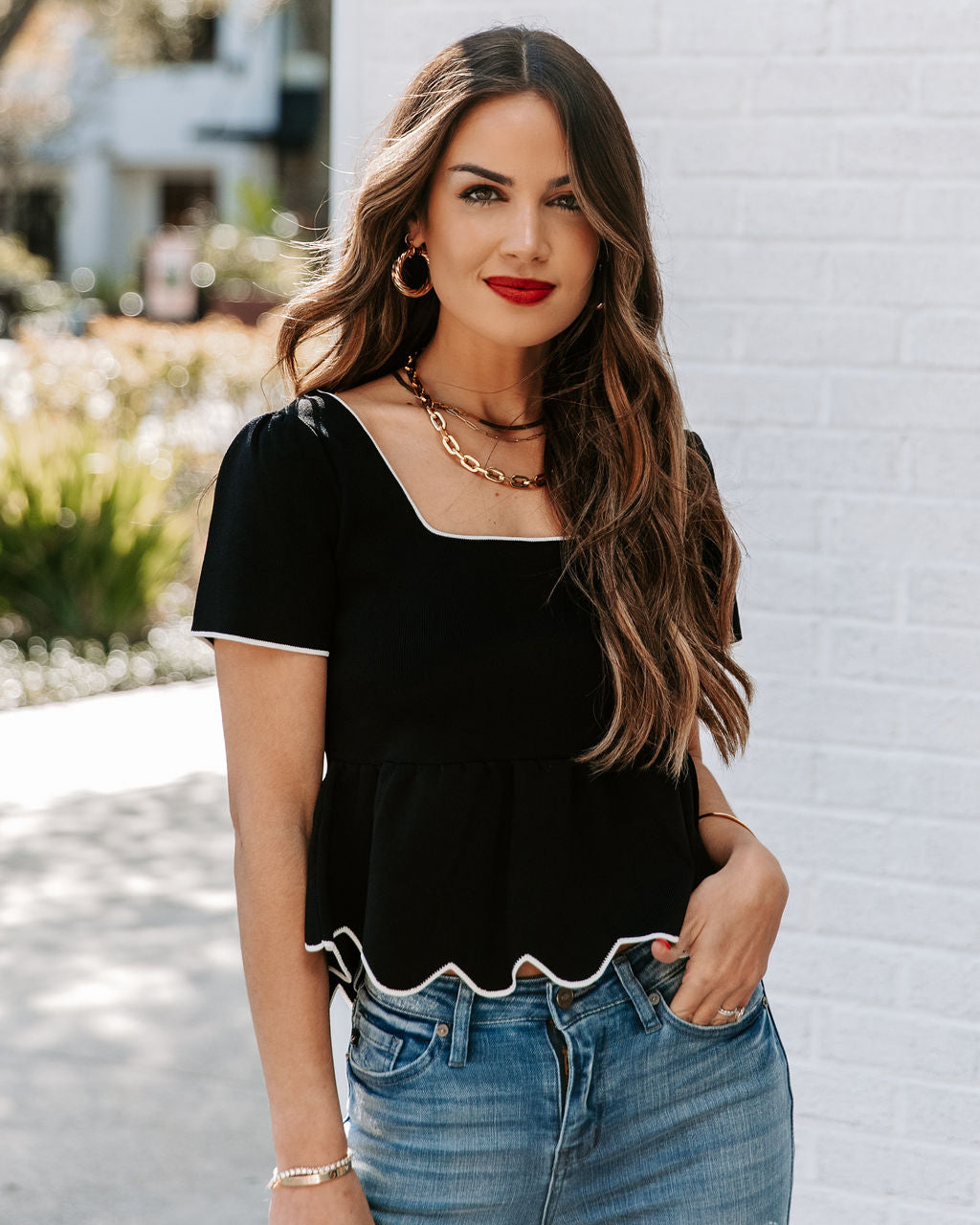 Quita Scalloped Peplum Top - Black Ins Street