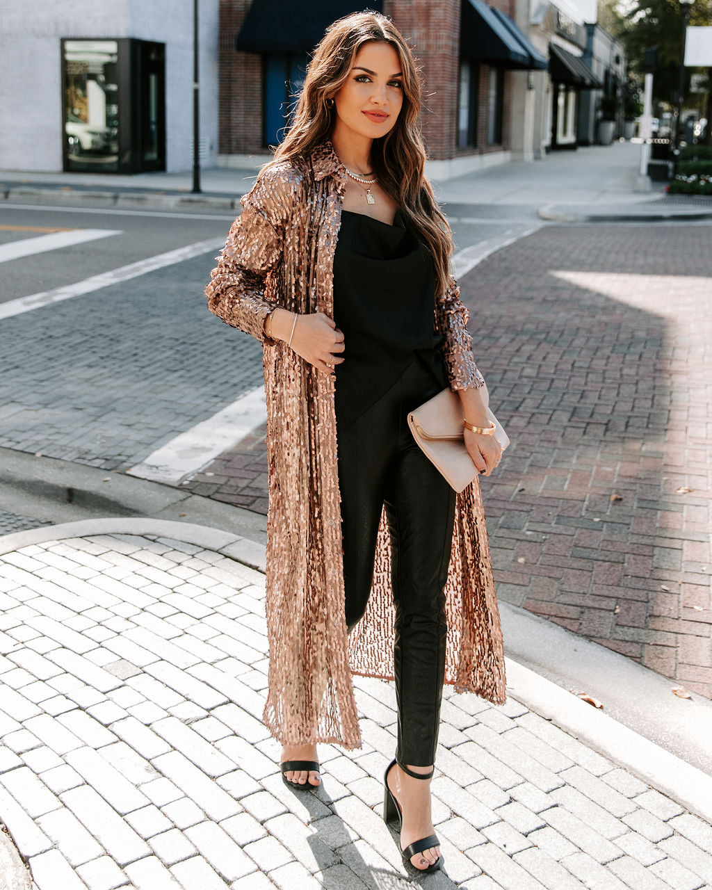 Mixer Button Down Sequin Duster - Copper Ins Street