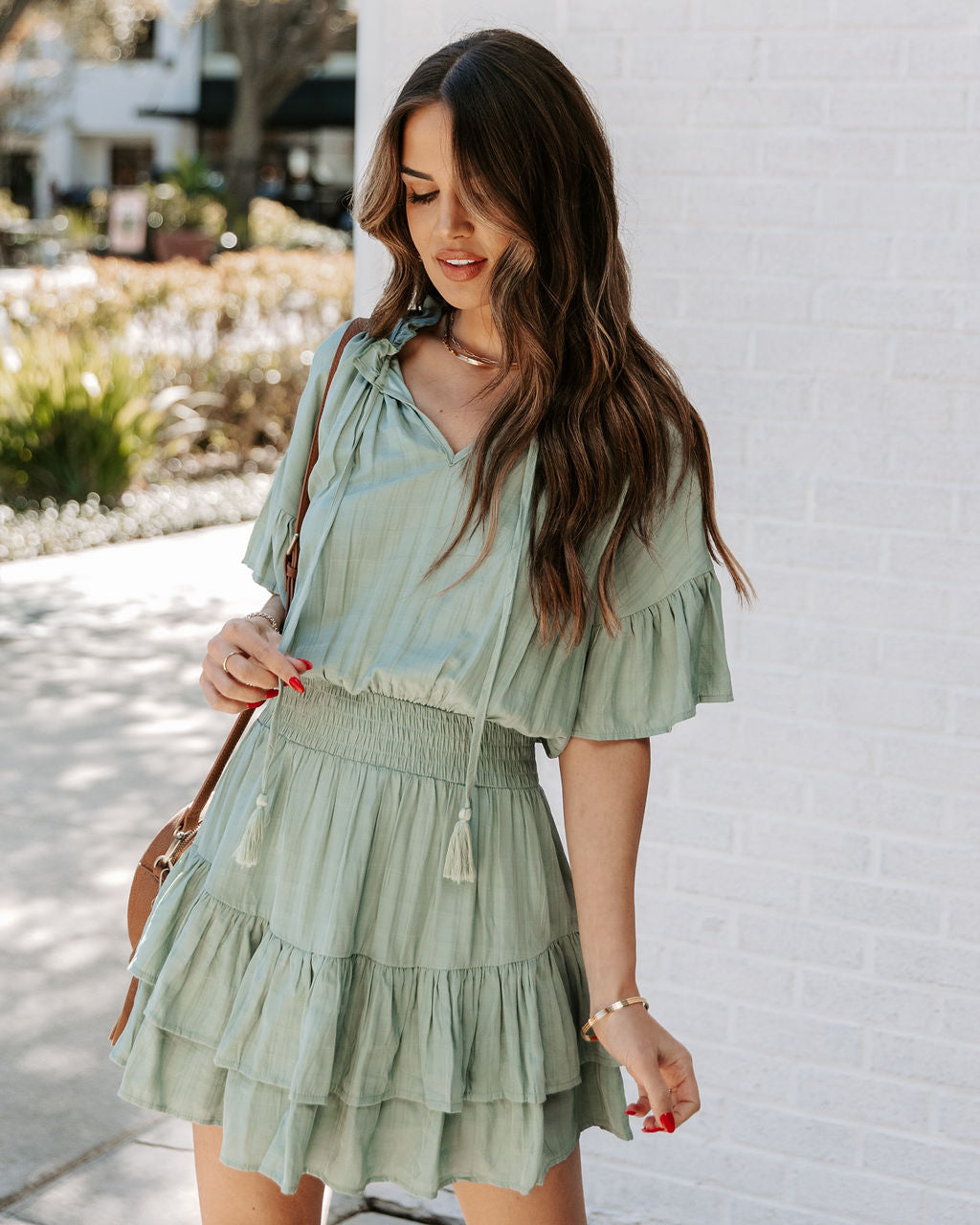 Slow It Down Smocked Tassel Dress - Sage Ins Street