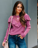 Vihana Crochet Ruffle Knit Sweater - Dark Rose Ins Street