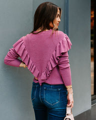 Vihana Crochet Ruffle Knit Sweater - Dark Rose Ins Street