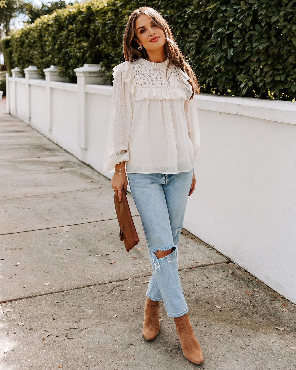 Giani Textured Crochet Ruffle Blouse Ins Street