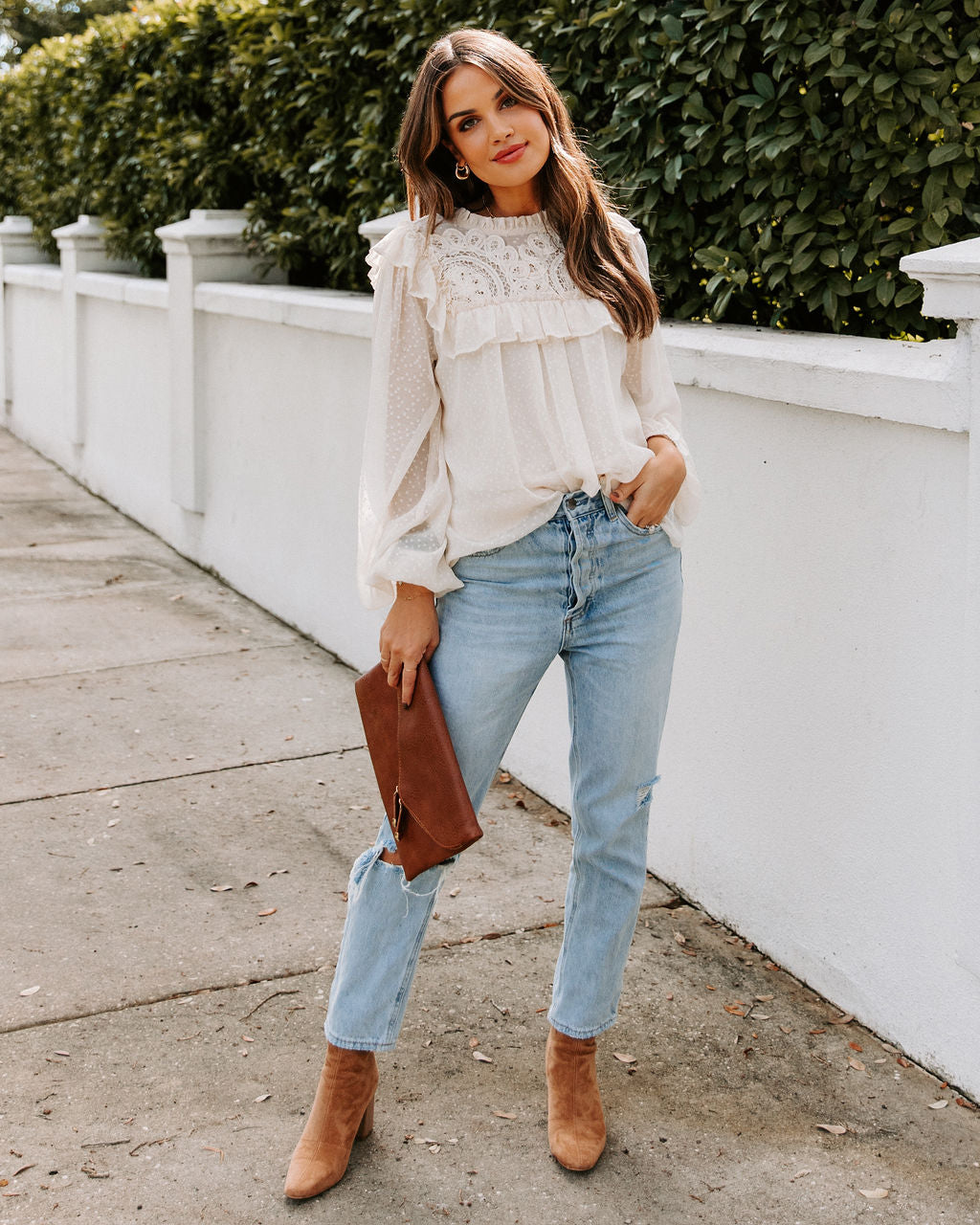 Giani Textured Crochet Ruffle Blouse Ins Street