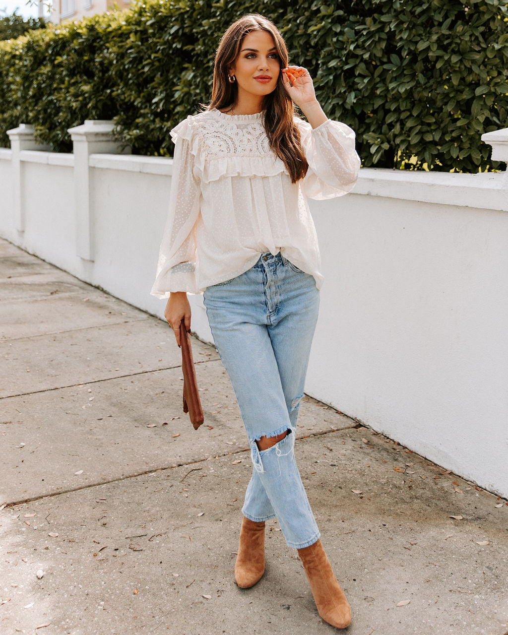 Giani Textured Crochet Ruffle Blouse Ins Street