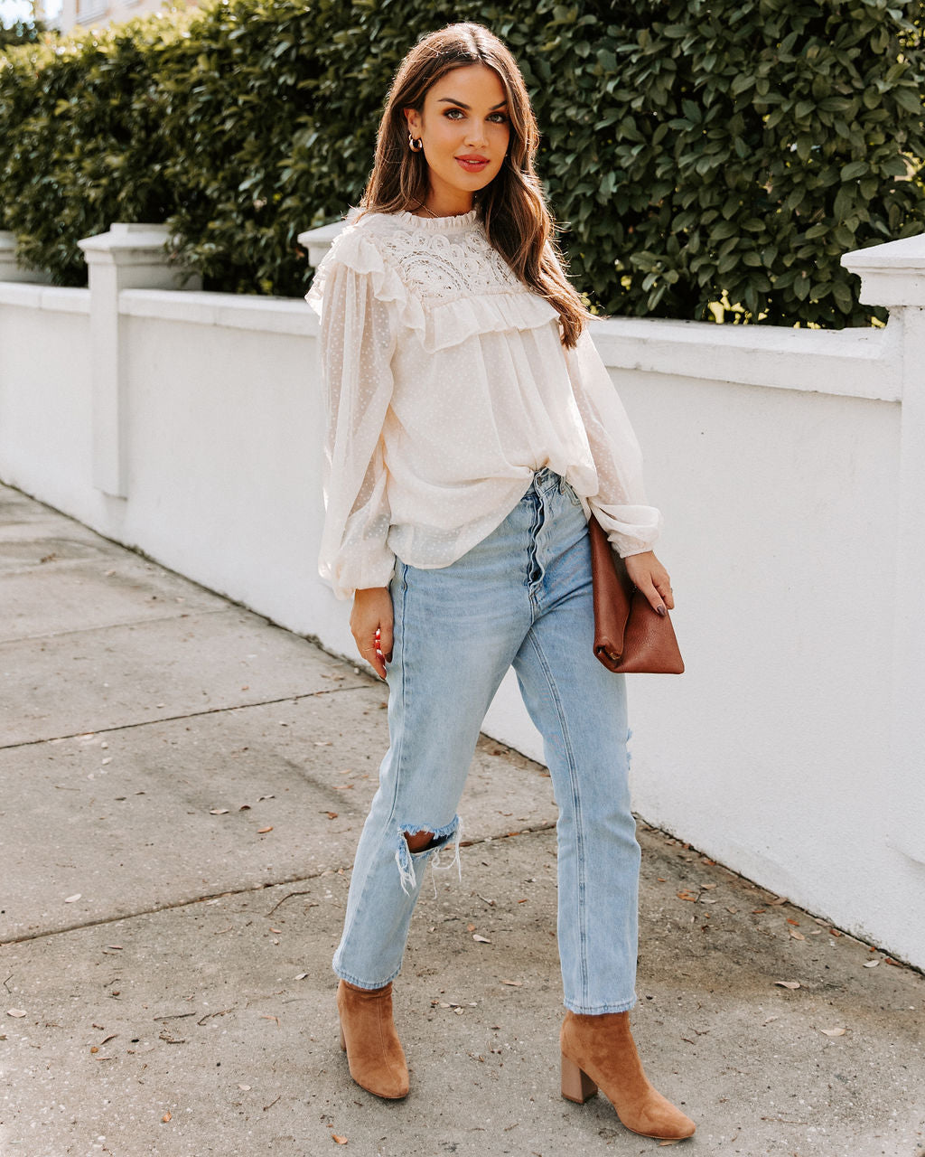 Giani Textured Crochet Ruffle Blouse Ins Street