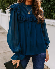 Eleanora Crochet Ruffle Blouse - Teal Ins Street