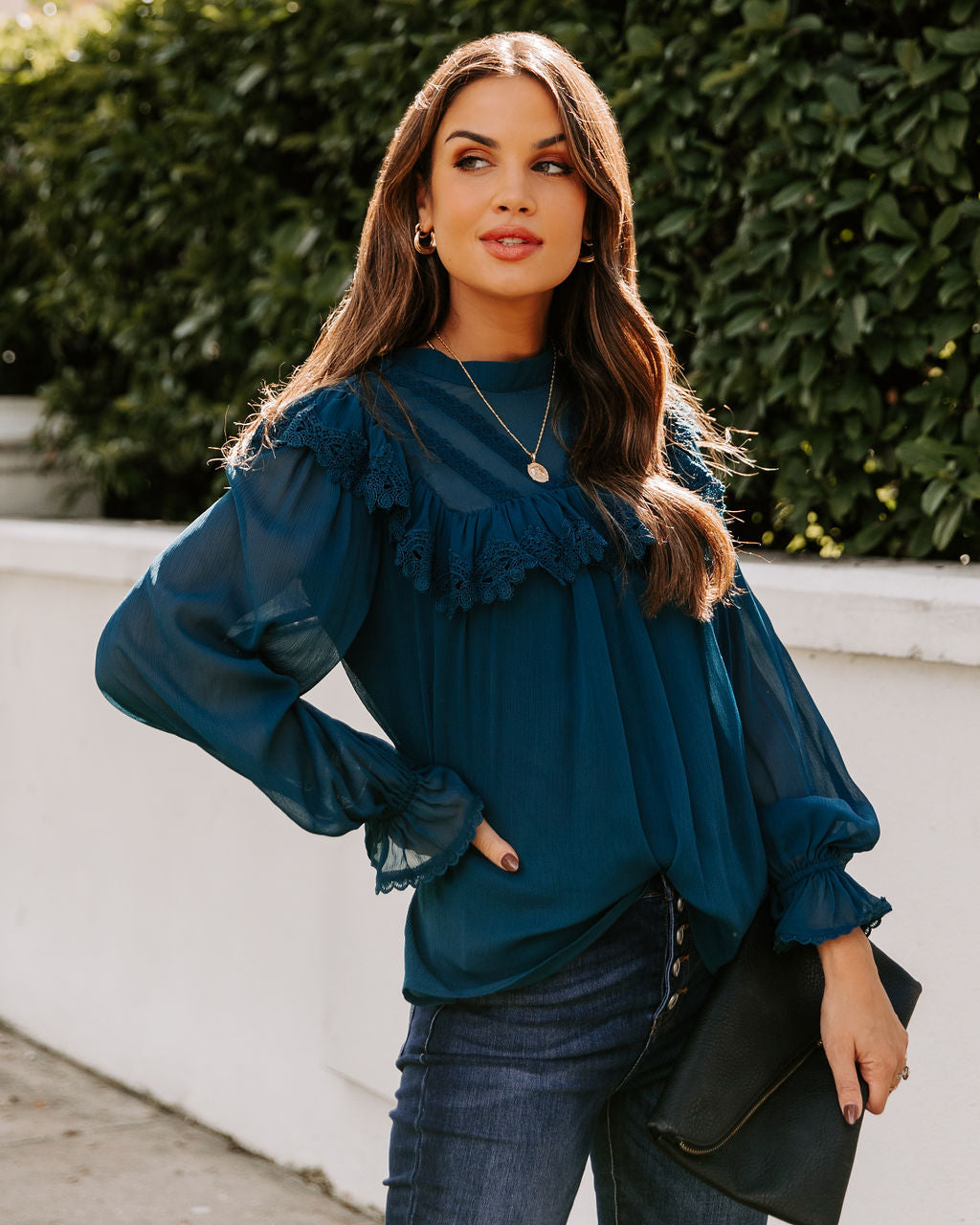 Eleanora Crochet Ruffle Blouse - Teal Ins Street