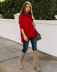 The More The Merrier Cowl Neck Knit Sweater - Red TEA-002