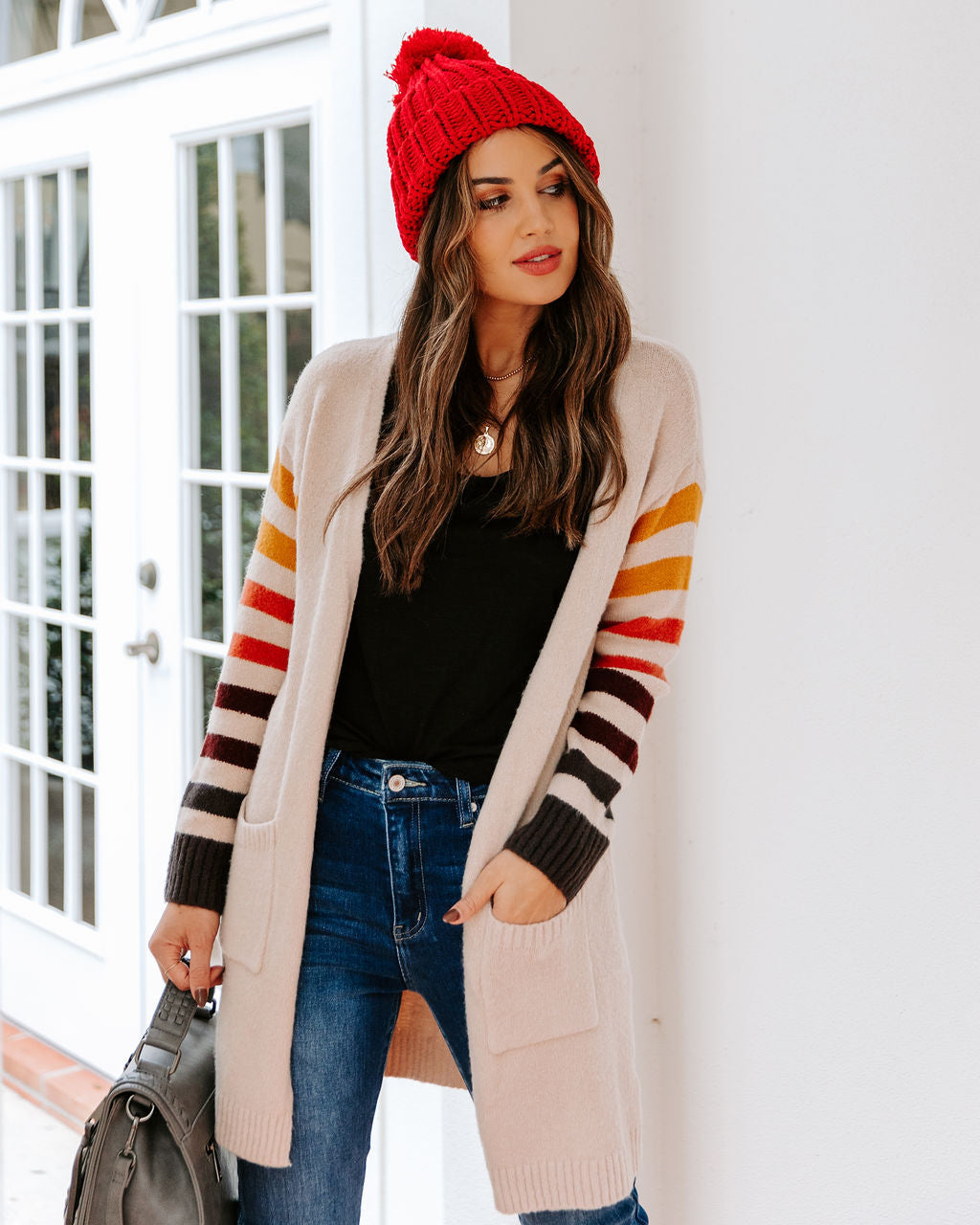 Lomas Pocketed Striped Knit Cardigan Ins Street
