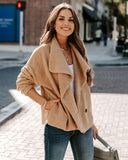 Martha Pocketed Drape Sherpa Jacket - Tan Ins Street